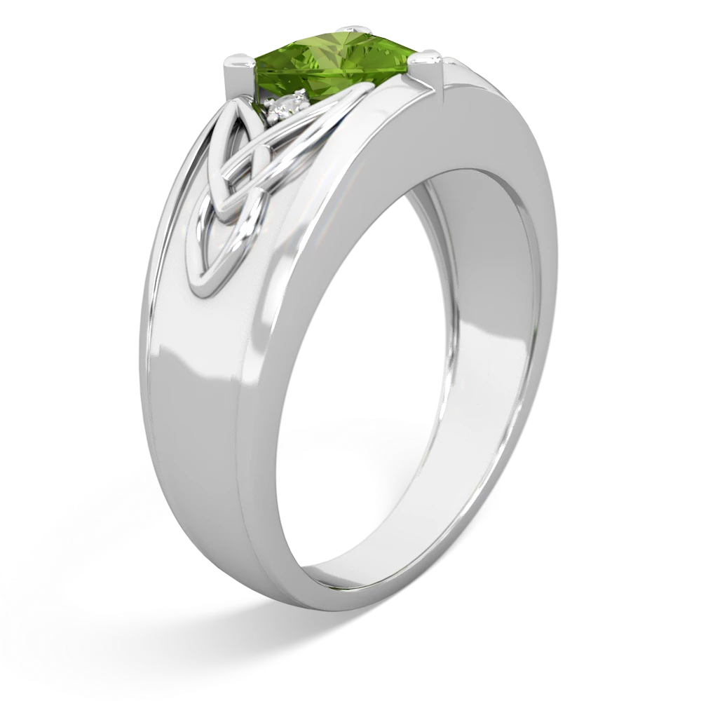 Peridot Celtic Trinity Knot Men's 14K White Gold ring R0440