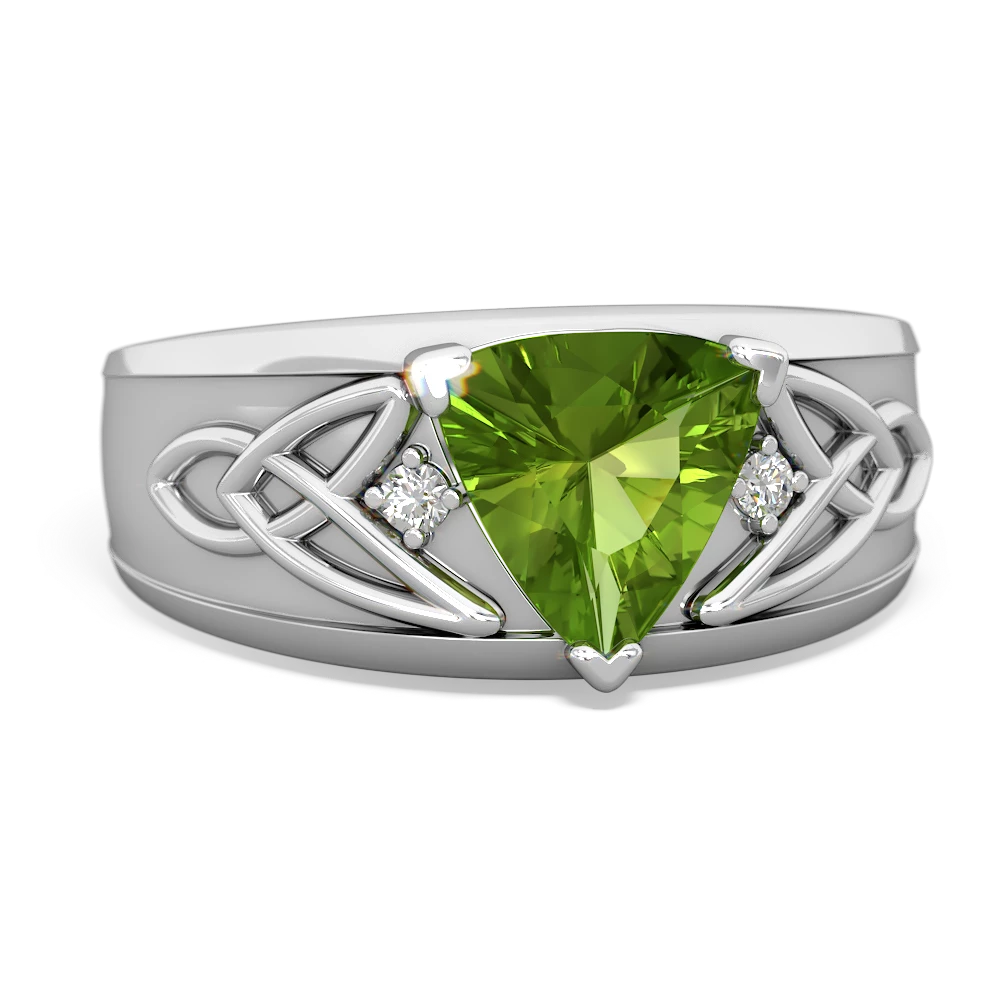 Peridot Celtic Trinity Knot Men's 14K White Gold ring R0440