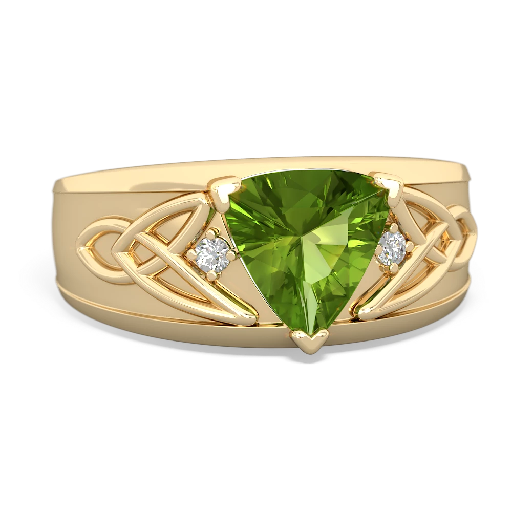 Peridot Celtic Trinity Knot Men's 14K Yellow Gold ring R0440