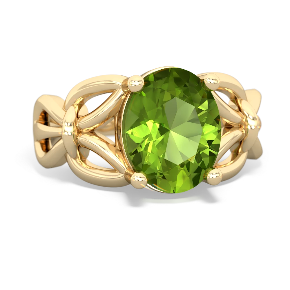 Peridot Celtic Knot Cocktail 14K Yellow Gold ring R2377