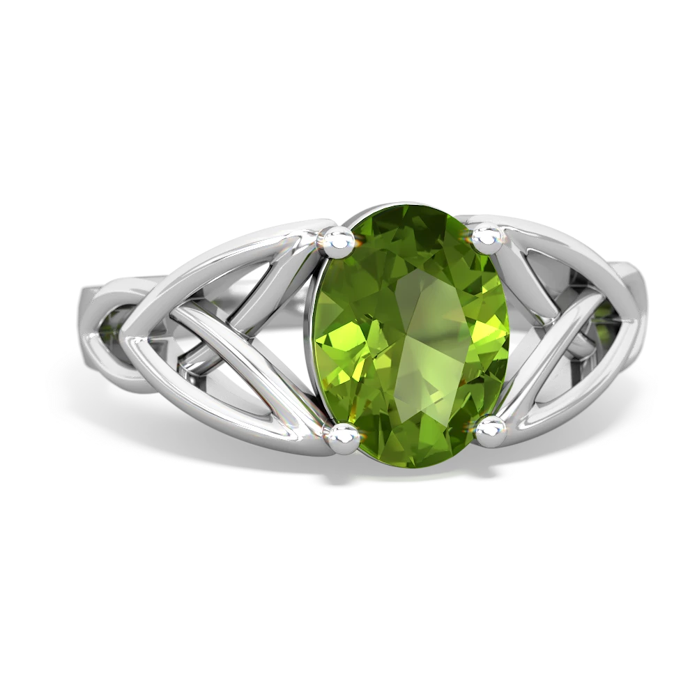 Peridot Celtic Trinity Knot 14K White Gold ring R2389