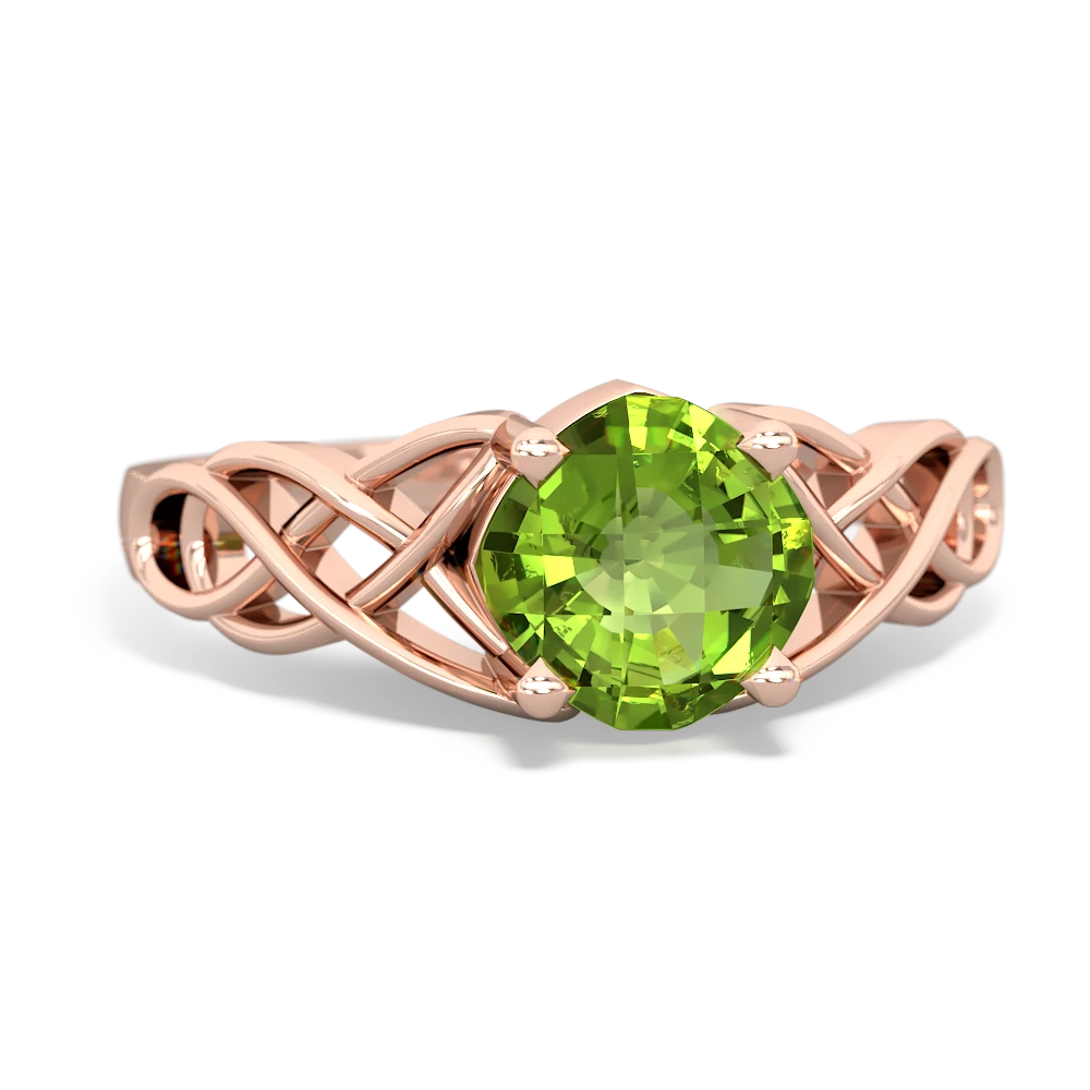 Peridot Checkerboard Cushion Celtic Knot 14K Rose Gold ring R5000