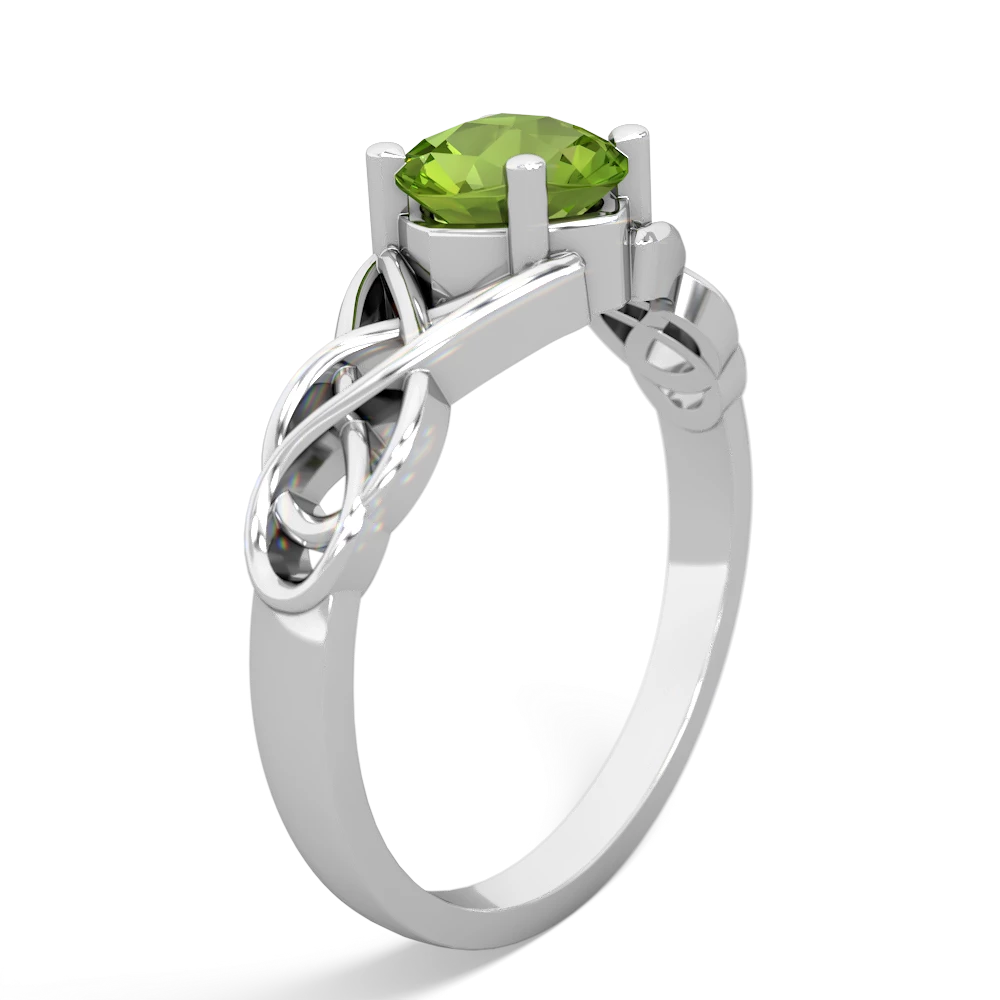 Peridot Checkerboard Cushion Celtic Knot 14K White Gold ring R5000