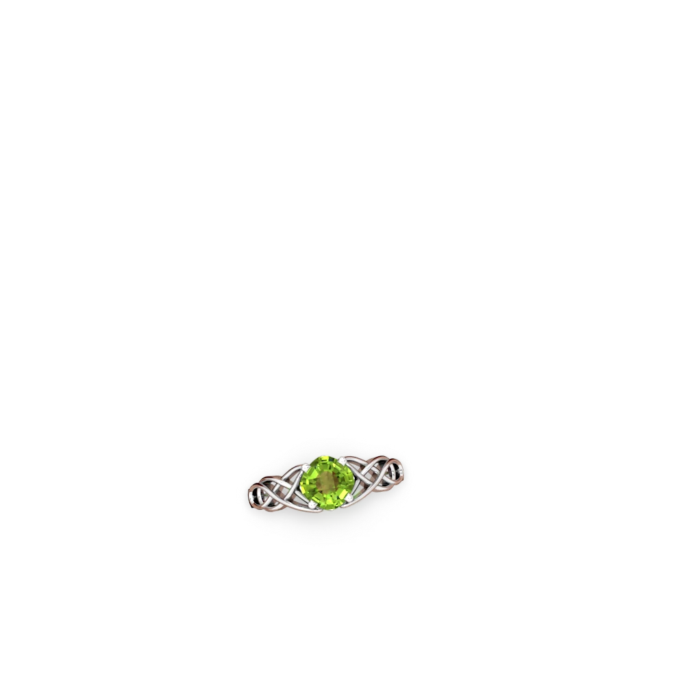 Peridot Checkerboard Cushion Celtic Knot 14K White Gold ring R5000