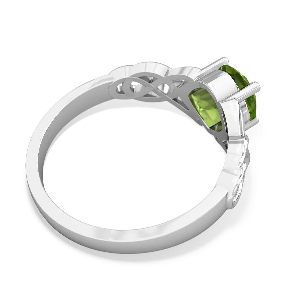 Peridot Checkerboard Cushion Celtic Knot 14K White Gold ring R5000