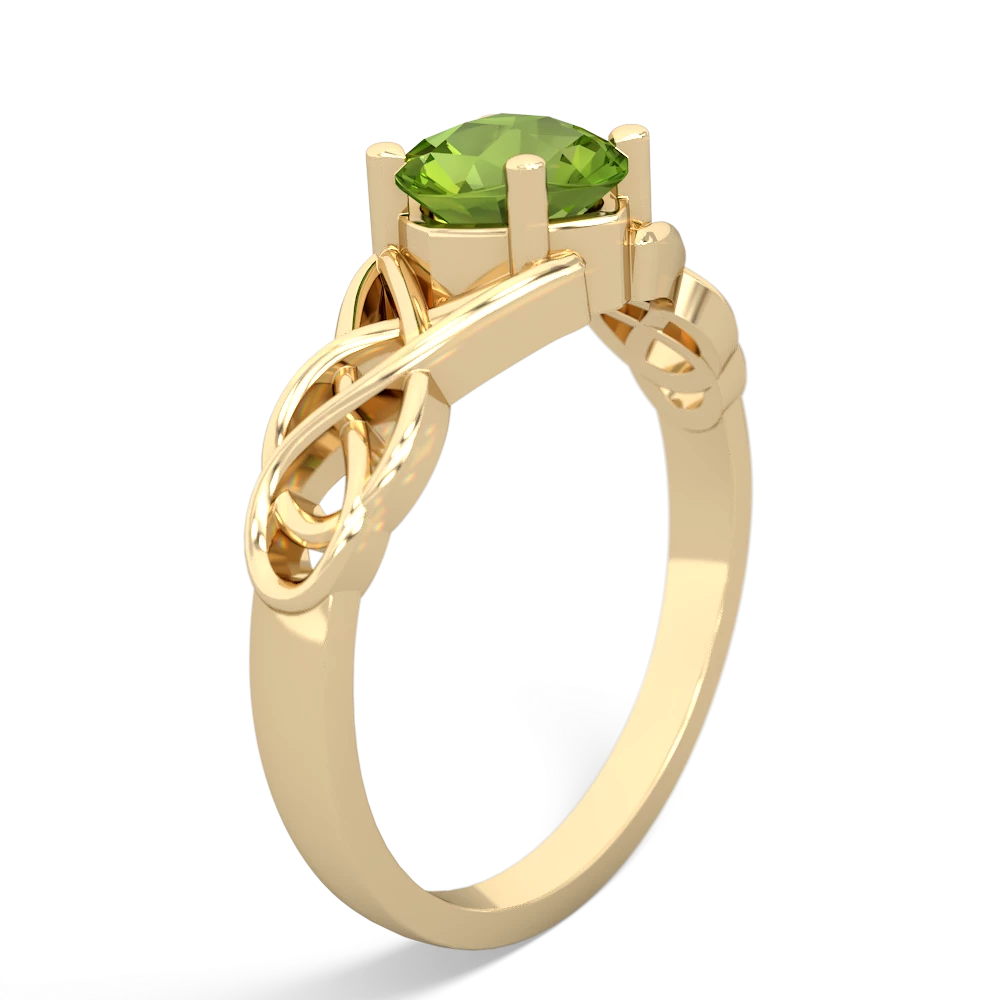 Peridot Checkerboard Cushion Celtic Knot 14K Yellow Gold ring R5000