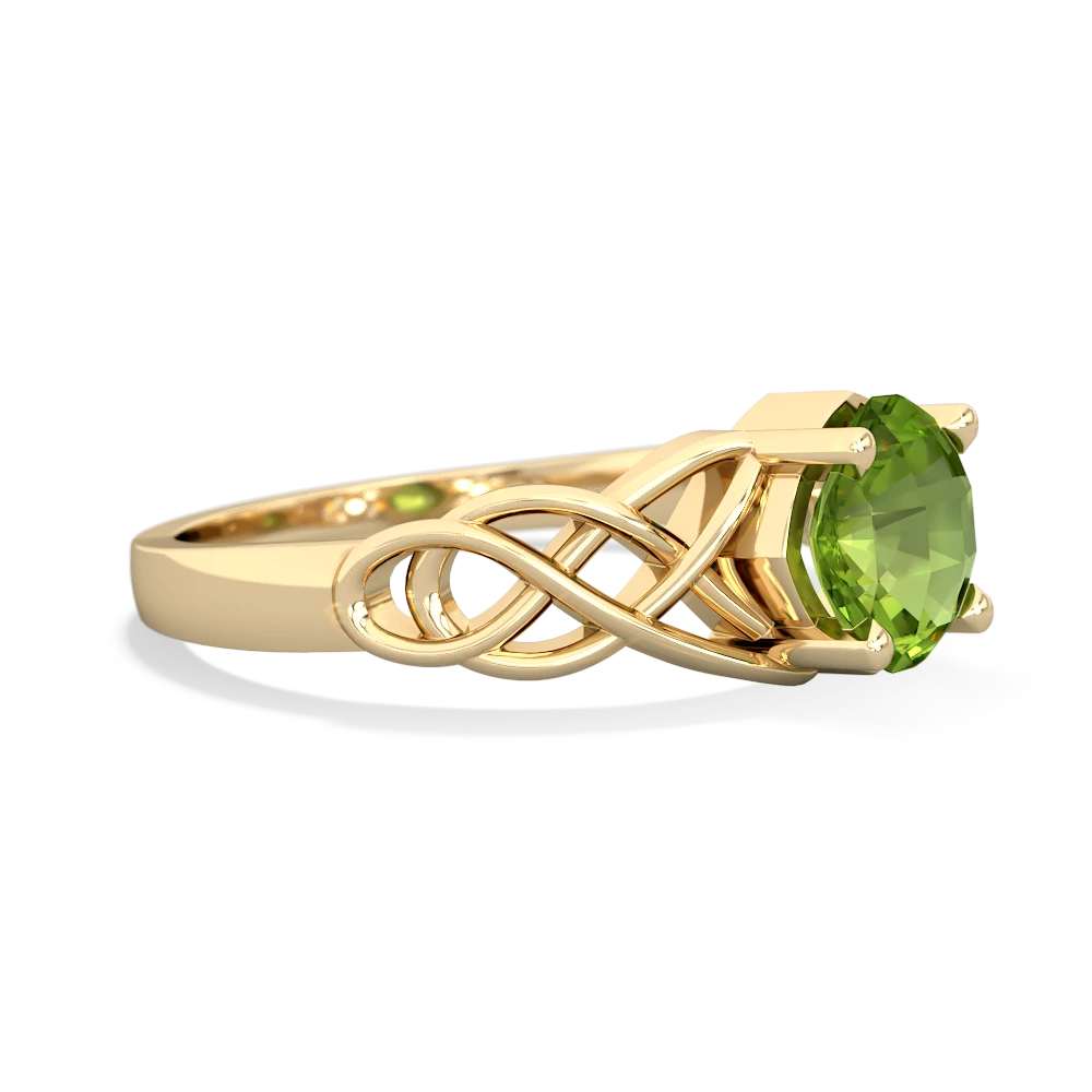 Peridot Checkerboard Cushion Celtic Knot 14K Yellow Gold ring R5000