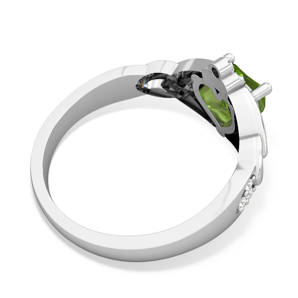 Peridot Claddagh Trinity Knot 14K White Gold ring R5001 - front view