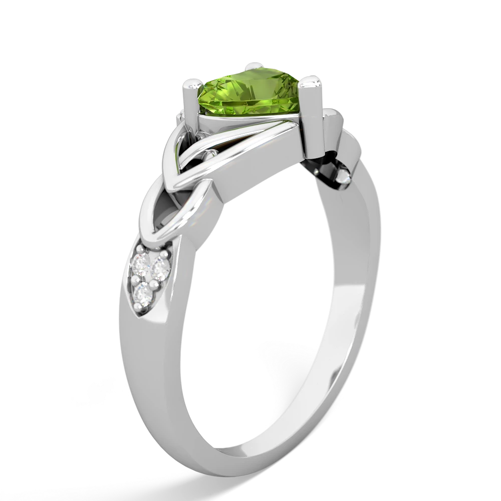 Peridot Claddagh Celtic Knot Diamond 14K White Gold ring R5001