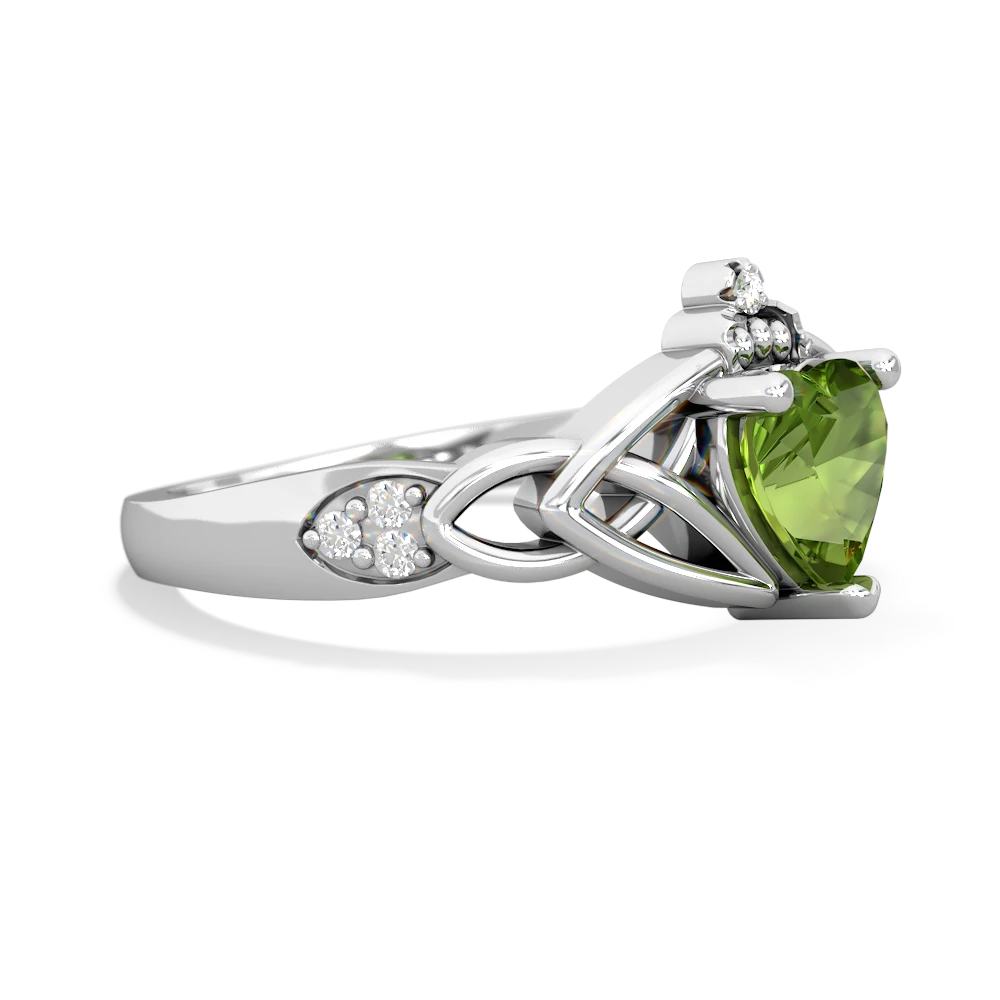 Peridot Claddagh Celtic Knot Diamond 14K White Gold ring R5001