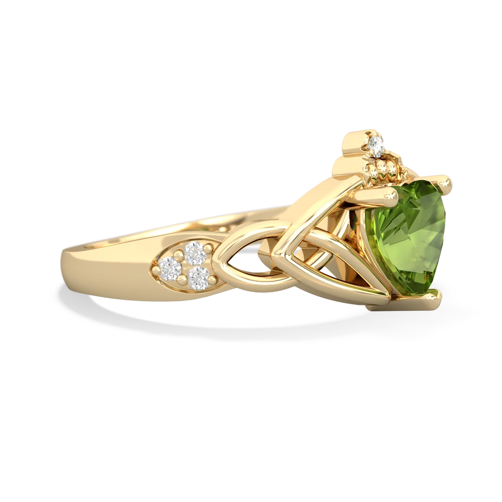 Peridot Claddagh Celtic Knot Diamond 14K Yellow Gold ring R5001