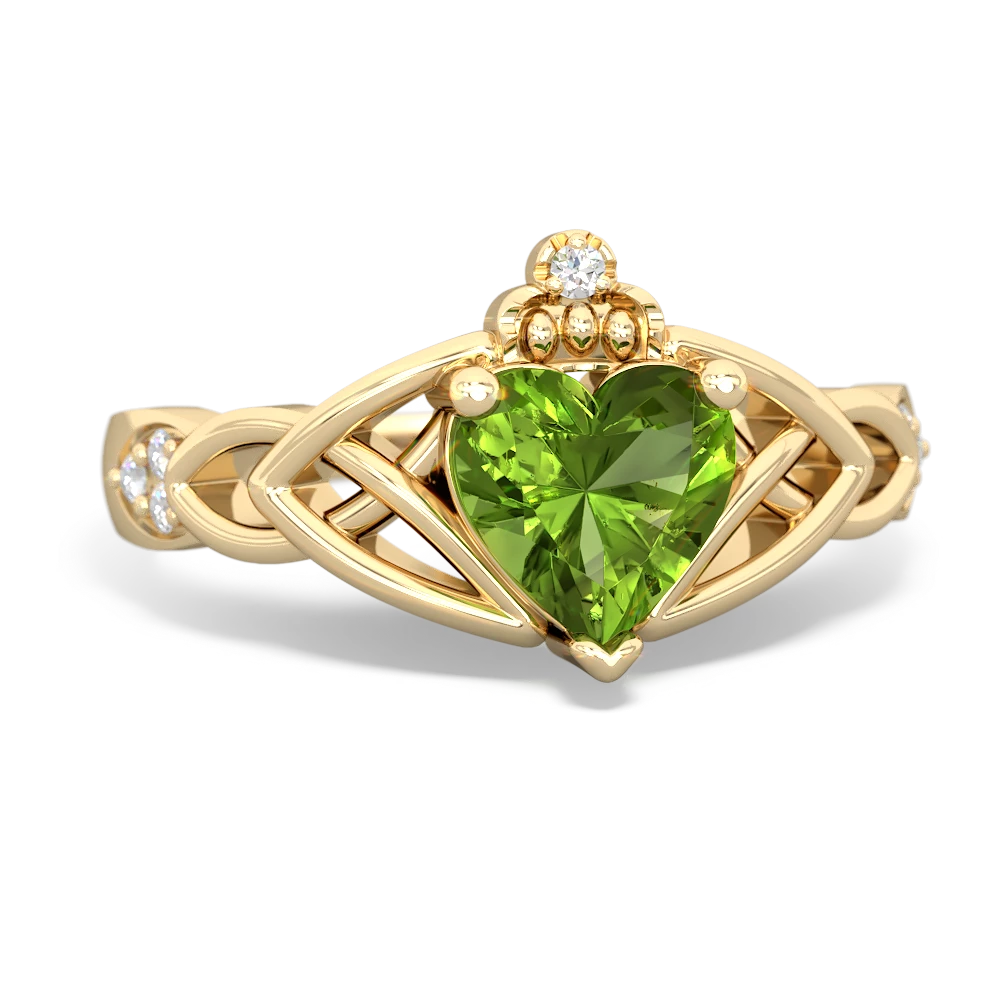 Peridot Claddagh Celtic Knot Diamond ring 14K Yellow Gold JewelsForMe