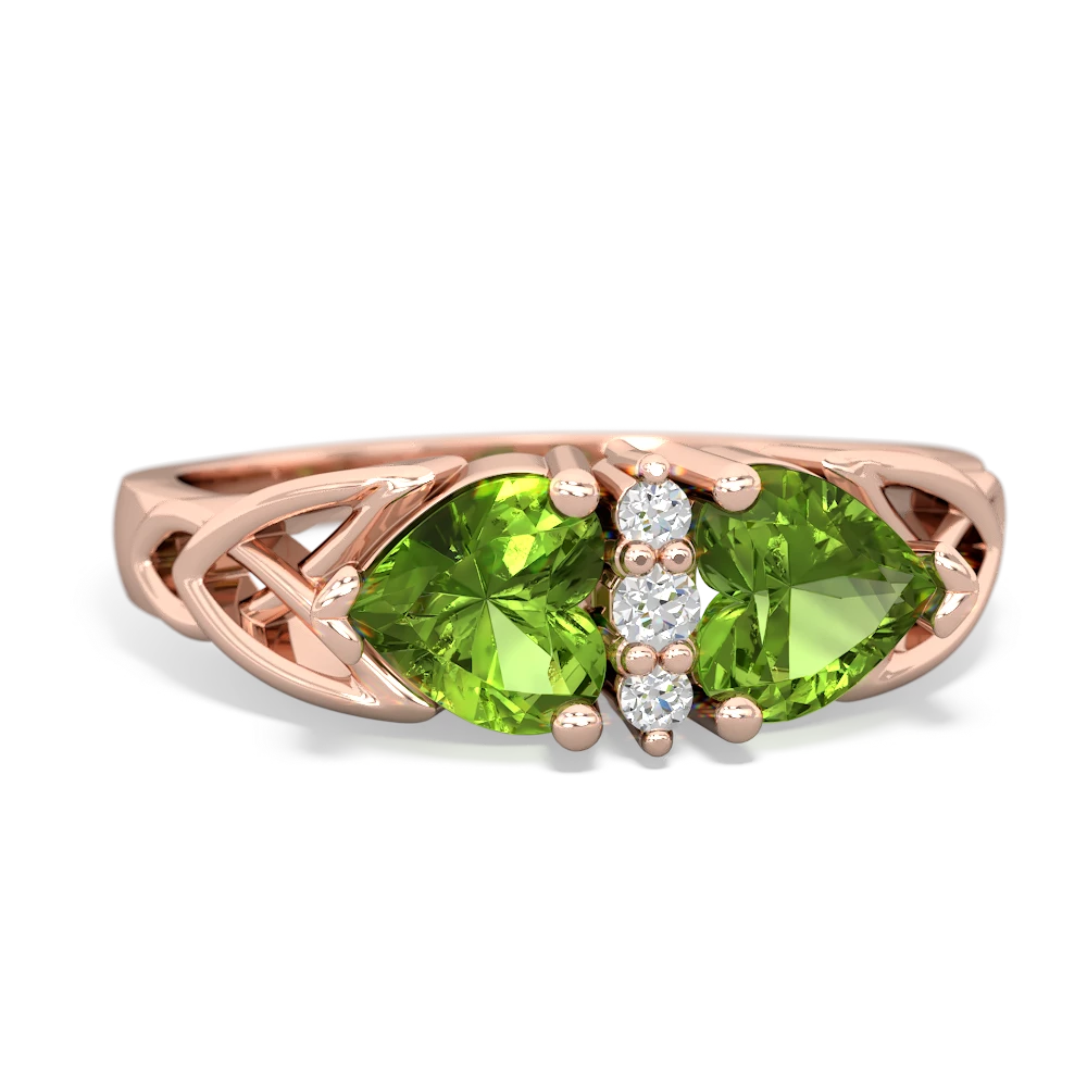 Peridot Celtic Knot Double Heart 14K Rose Gold ring R5040