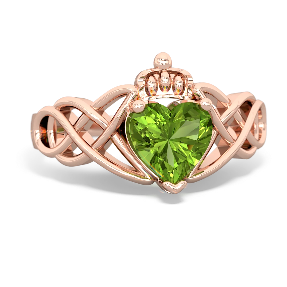 Peridot Claddagh Celtic Knot 14K Rose Gold ring R2367