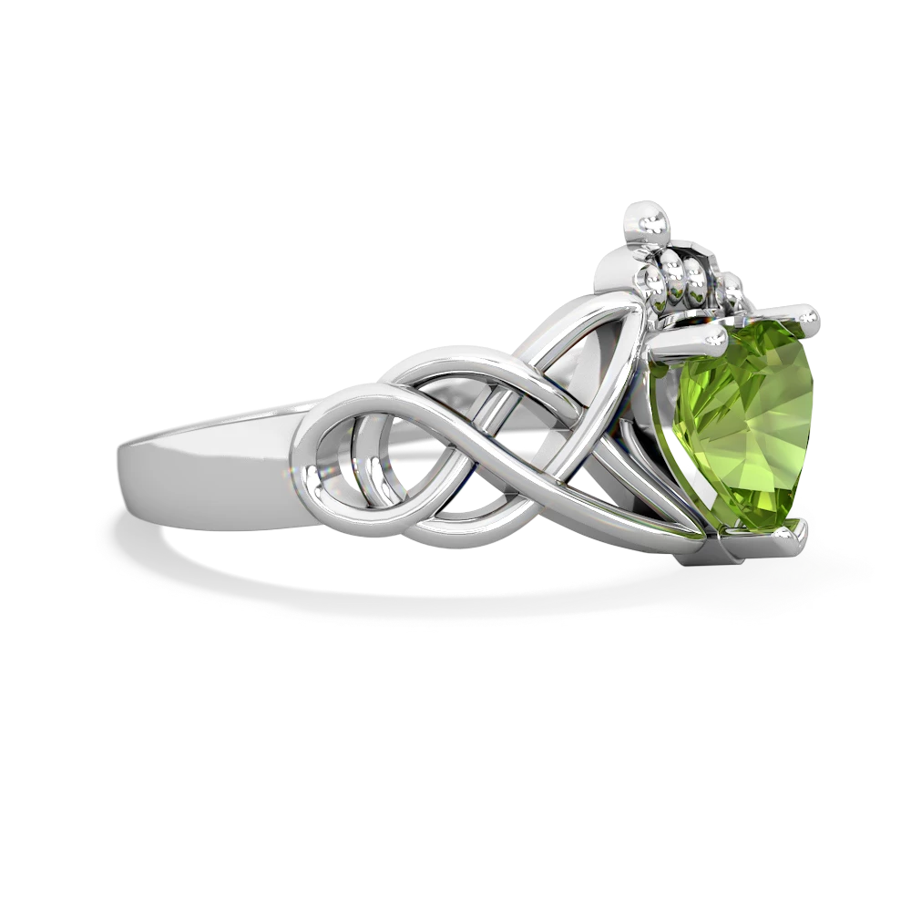 Peridot Claddagh Celtic Knot 14K White Gold ring R2367