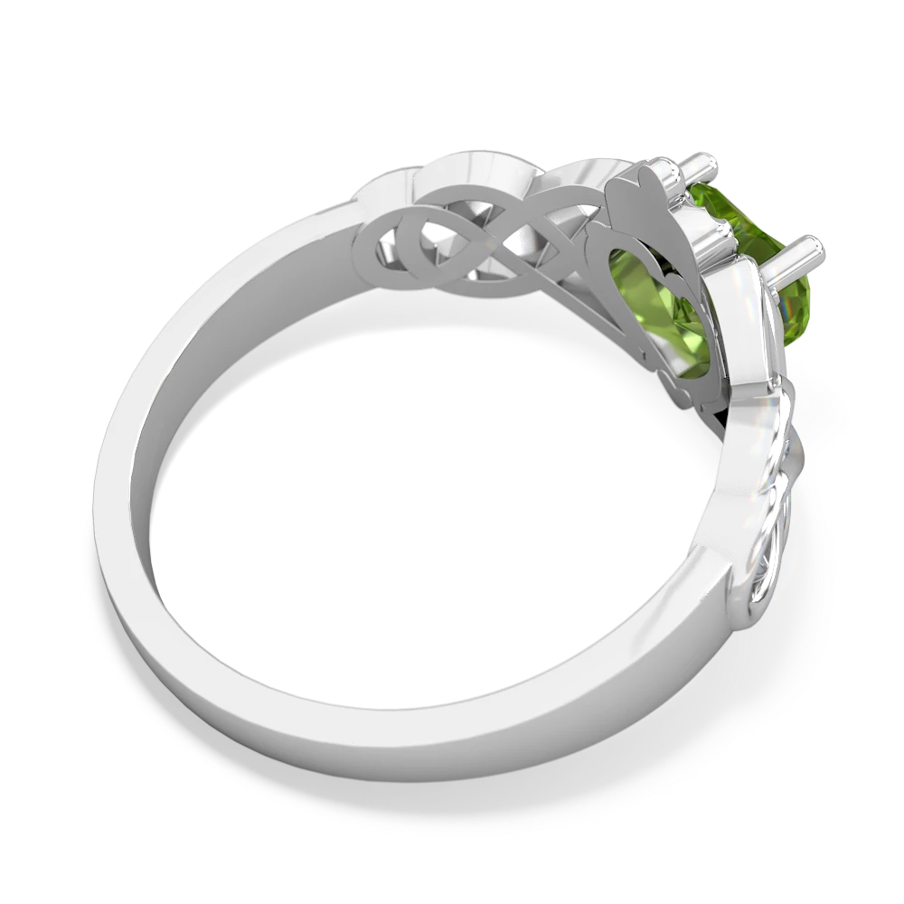 Peridot Claddagh Celtic Knot 14K White Gold ring R2367