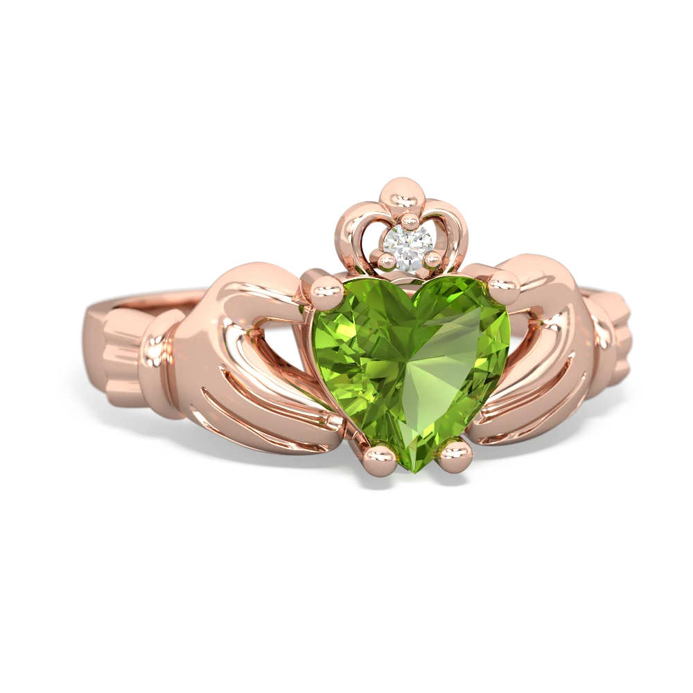 Peridot Claddagh Diamond Crown 14K Rose Gold ring R2372