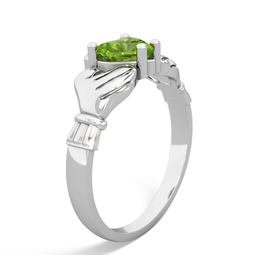 Peridot Claddagh Diamond Crown 14K White Gold ring R2372