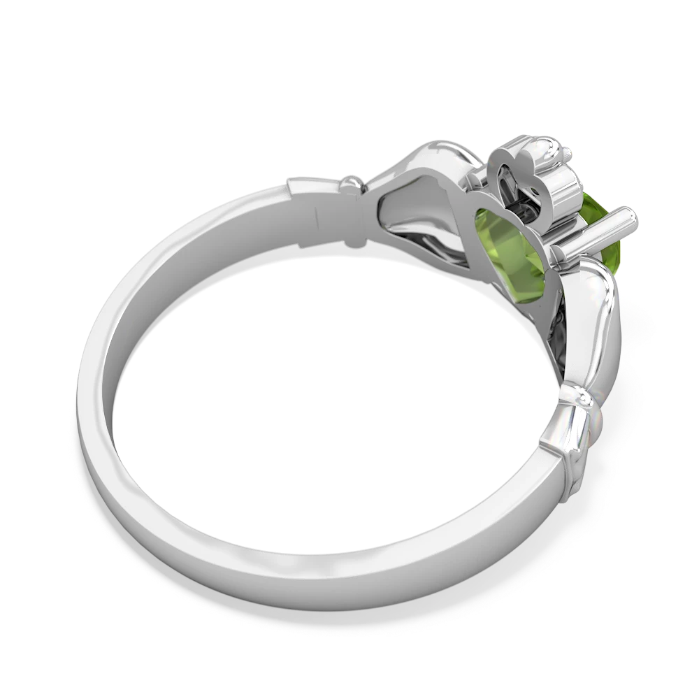 Peridot Claddagh Diamond Crown 14K White Gold ring R2372