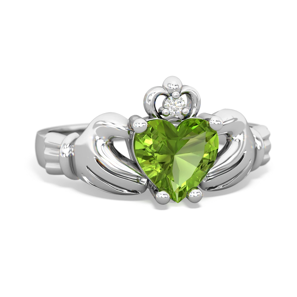 Peridot Claddagh Diamond Crown 14K White Gold ring R2372