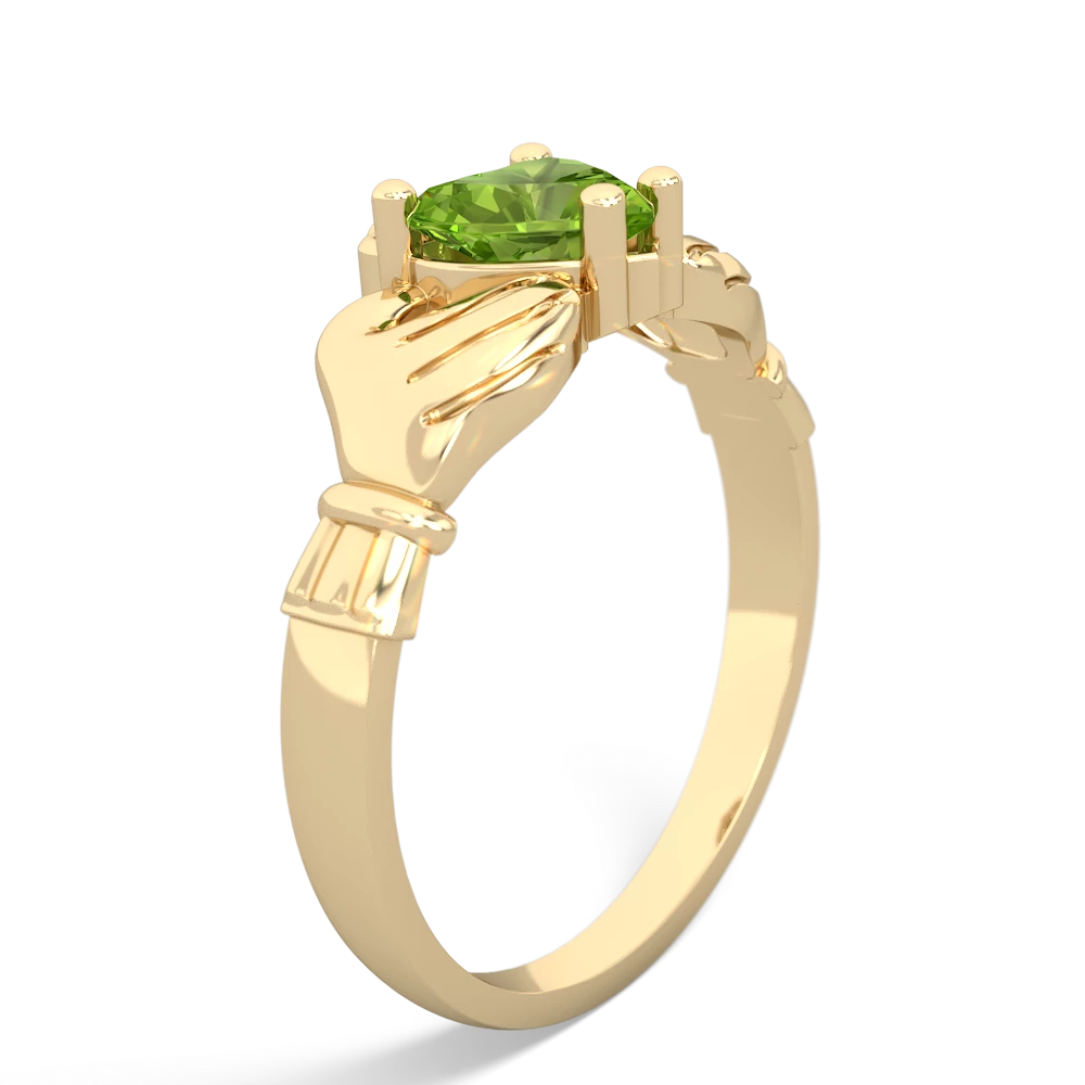 Peridot Claddagh Diamond Crown 14K Yellow Gold ring R2372