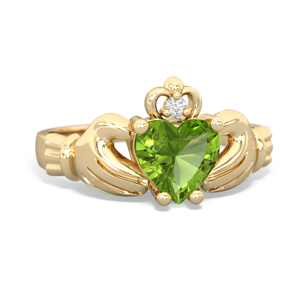 Peridot Claddagh Diamond Crown 14K Yellow Gold ring R2372