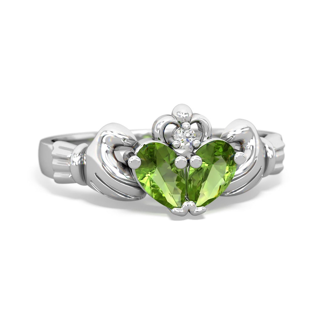 Peridot 'Our Heart' Claddagh 14K White Gold ring R2388