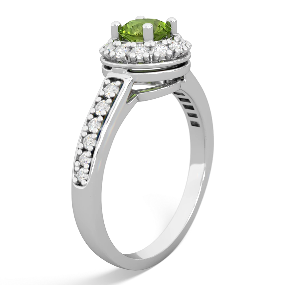 Peridot Diamond Halo 14K White Gold ring R5370
