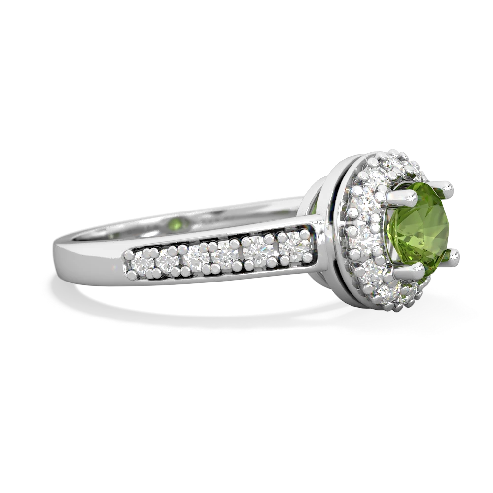 Peridot Diamond Halo 14K White Gold ring R5370