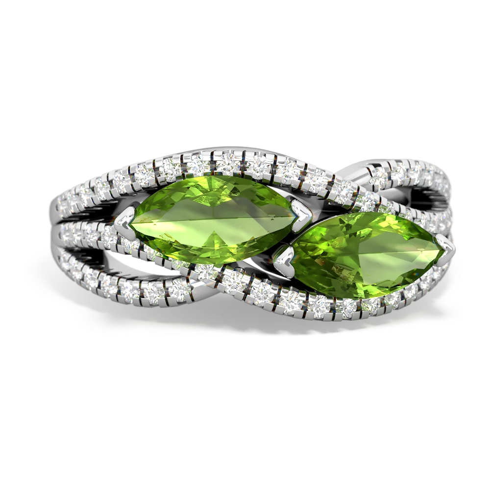 Peridot Diamond Rivers 14K White Gold ring R3070