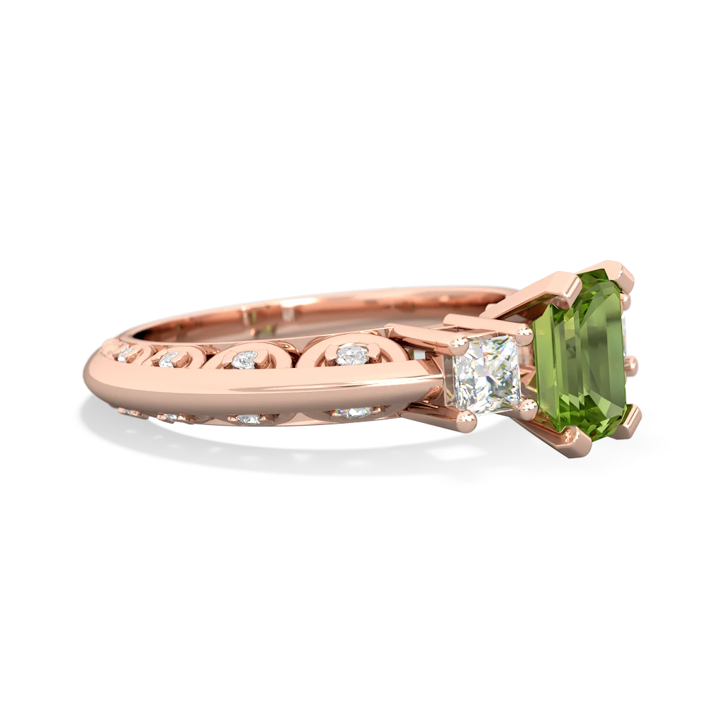 Peridot Art Deco Diamond 7X5 Emerald-Cut Engagement 14K Rose Gold ring R20017EM