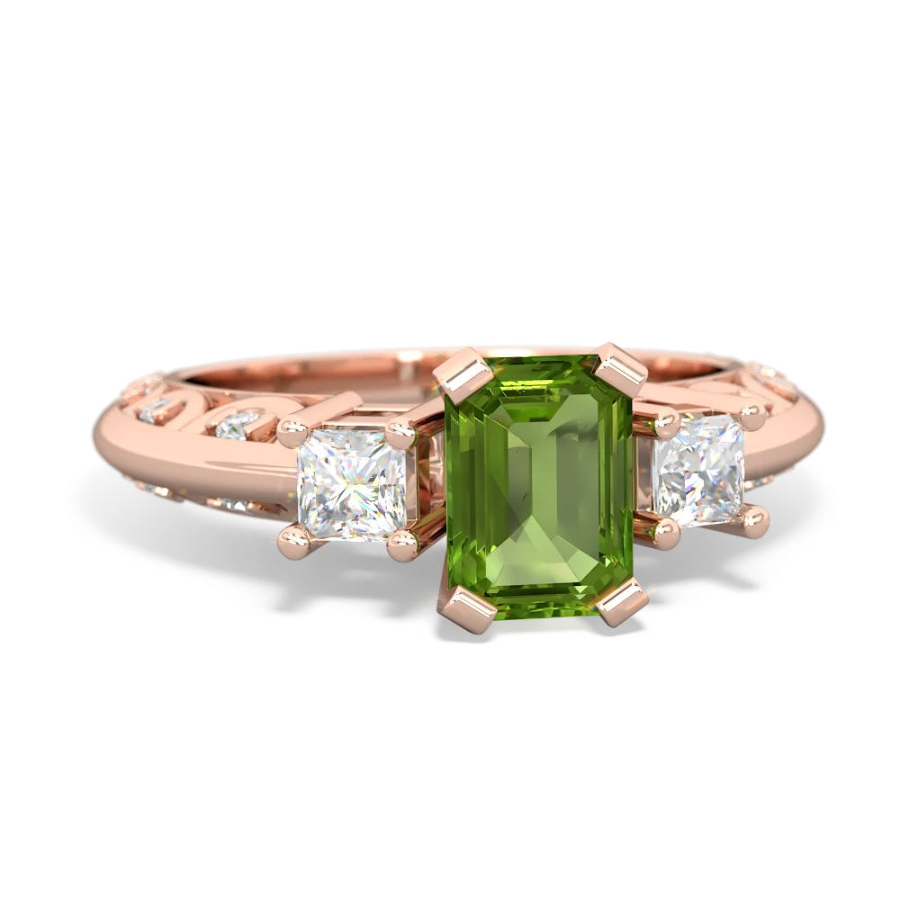 Peridot Art Deco Diamond 7X5 Emerald-Cut Engagement 14K Rose Gold ring R20017EM