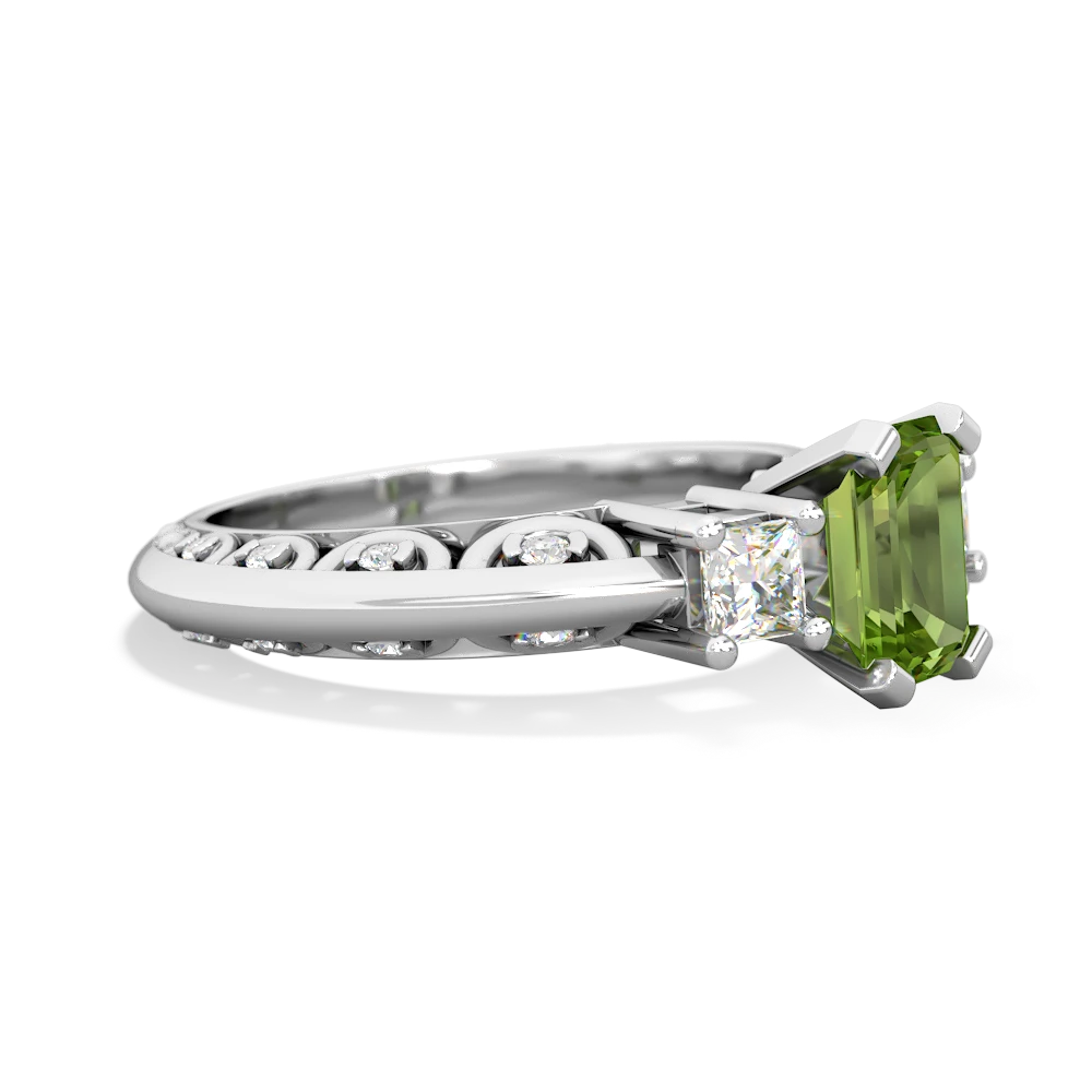 Peridot Art Deco Diamond 7X5 Emerald-Cut Engagement 14K White Gold ring R20017EM