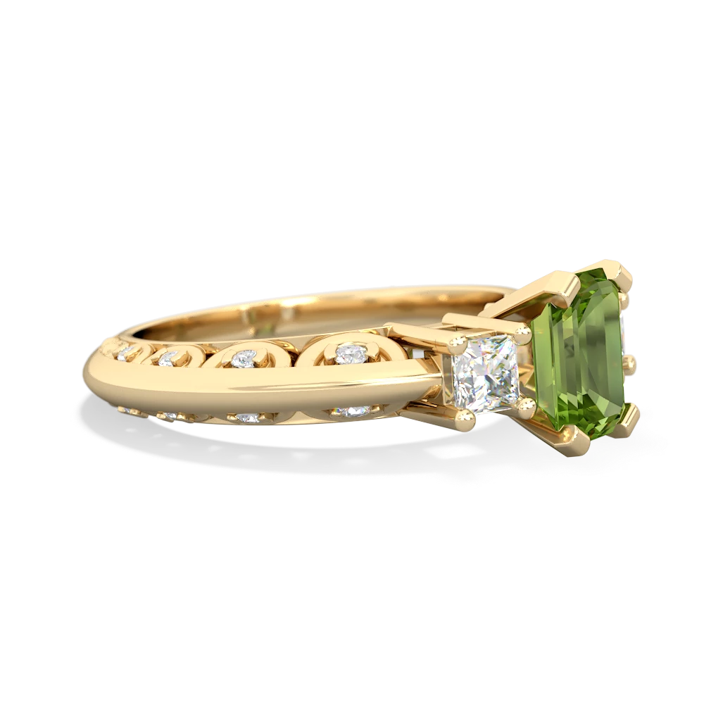 Peridot Art Deco Diamond 7X5 Emerald-Cut Engagement 14K Yellow Gold ring R20017EM