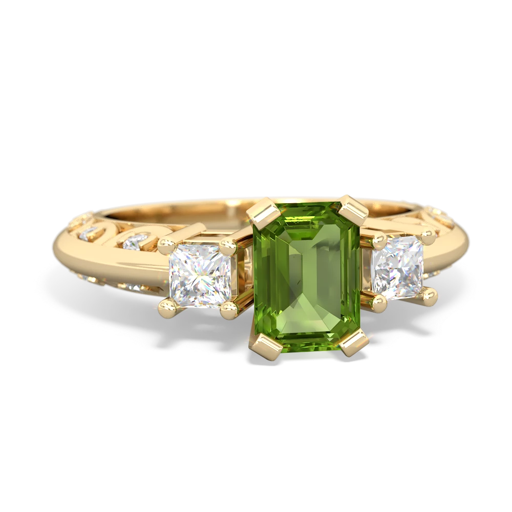 Peridot Art Deco Diamond 7X5 Emerald-Cut Engagement 14K Yellow Gold ring R20017EM