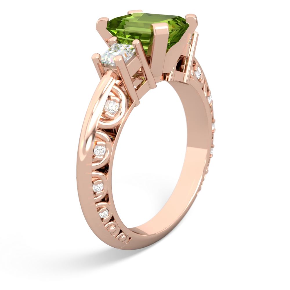 Peridot Art Deco Diamond 8X6 Emerald-Cut Engagement 14K Rose Gold ring R20018EM