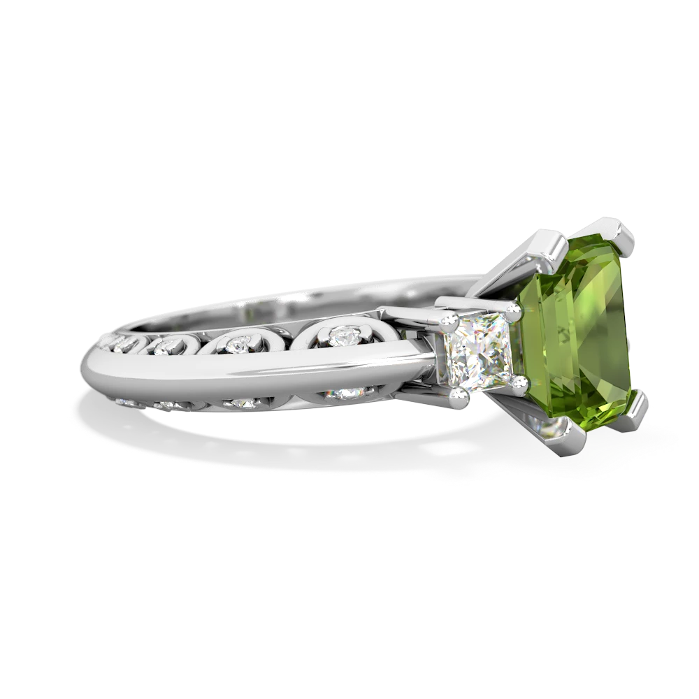 Peridot Art Deco Diamond 8X6 Emerald-Cut Engagement 14K White Gold ring R20018EM