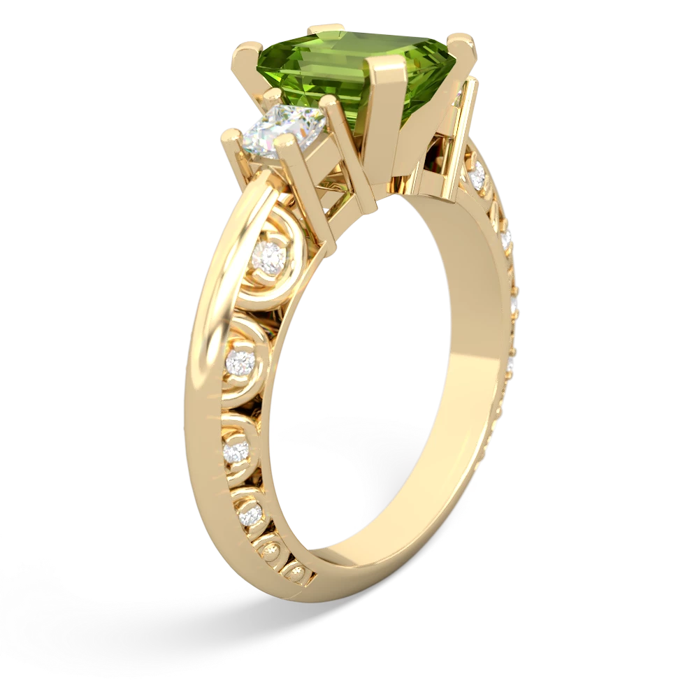 Peridot Art Deco Diamond 8X6 Emerald-Cut Engagement 14K Yellow Gold ring R20018EM