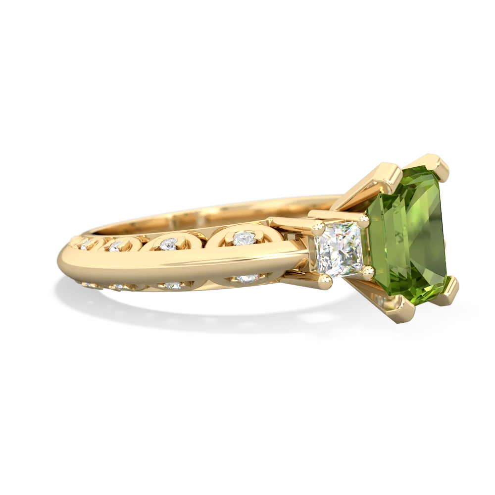 Peridot Art Deco Diamond 8X6 Emerald-Cut Engagement 14K Yellow Gold ring R20018EM