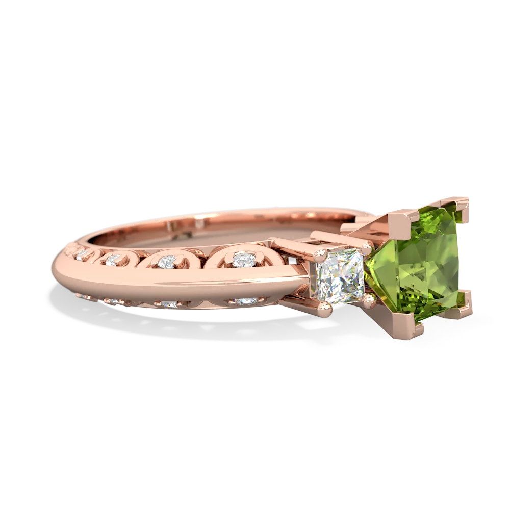 Peridot Art Deco Diamond Engagement 6Mm Princess 14K Rose Gold ring R2001