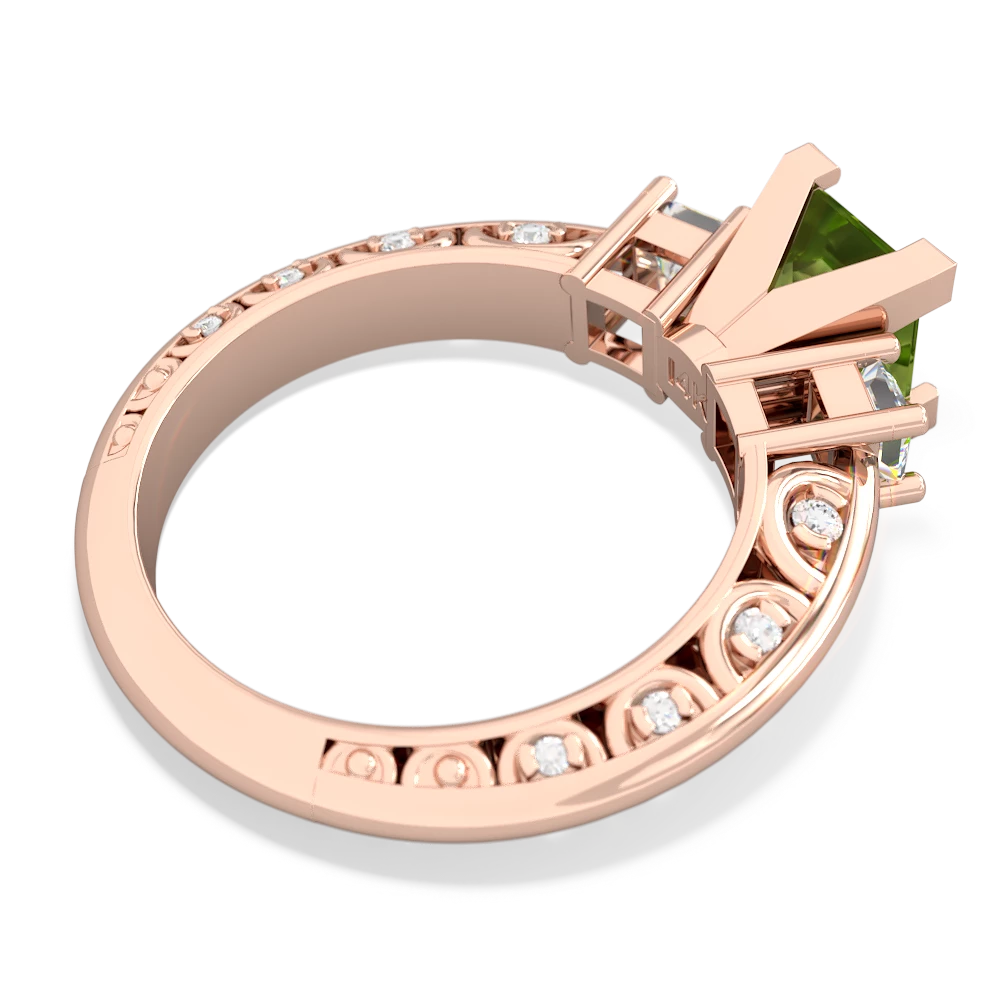 Peridot Art Deco Diamond Engagement 6Mm Princess 14K Rose Gold ring R2001