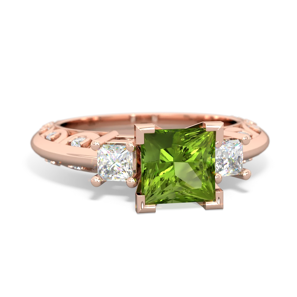 Peridot Art Deco Diamond Engagement 6Mm Princess 14K Rose Gold ring R2001