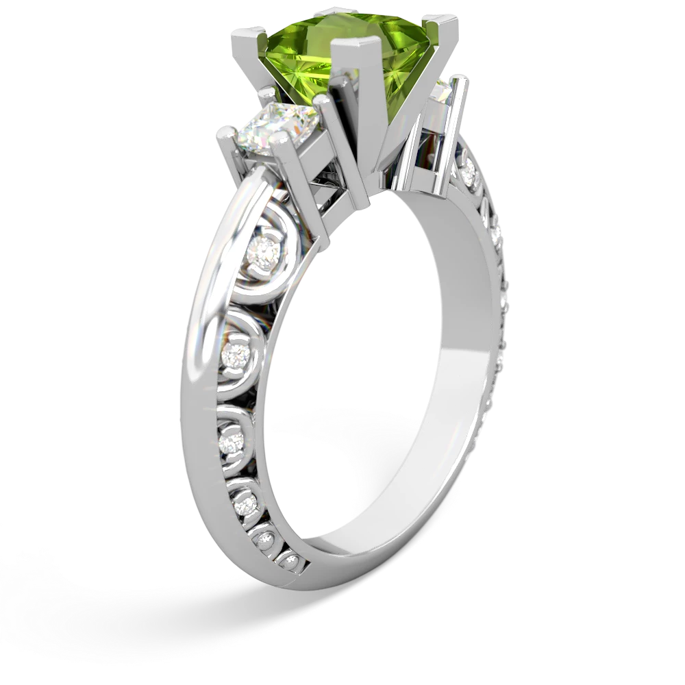 Peridot Art Deco Diamond Engagement 6Mm Princess 14K White Gold ring R2001