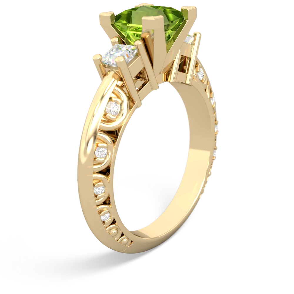 Peridot Art Deco Diamond Engagement 6Mm Princess 14K Yellow Gold ring R2001