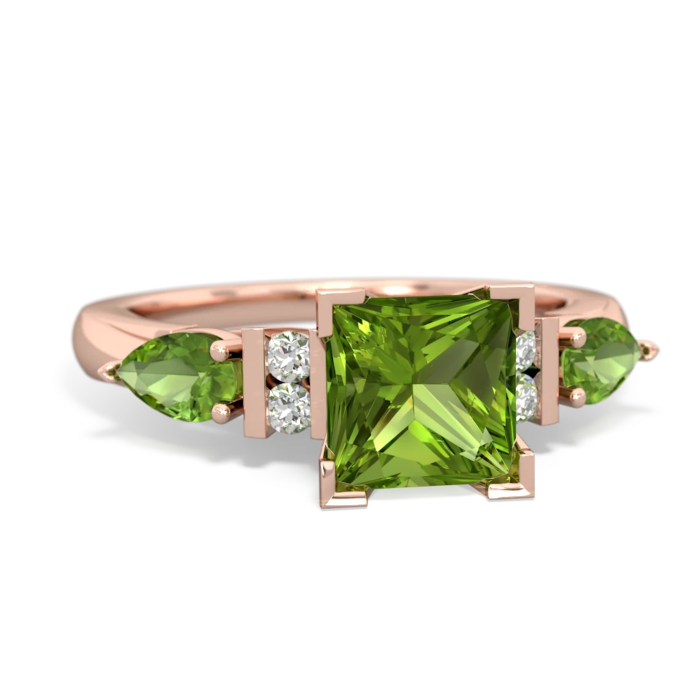 Peridot 6Mm Princess Eternal Embrace Engagement 14K Rose Gold ring C2002