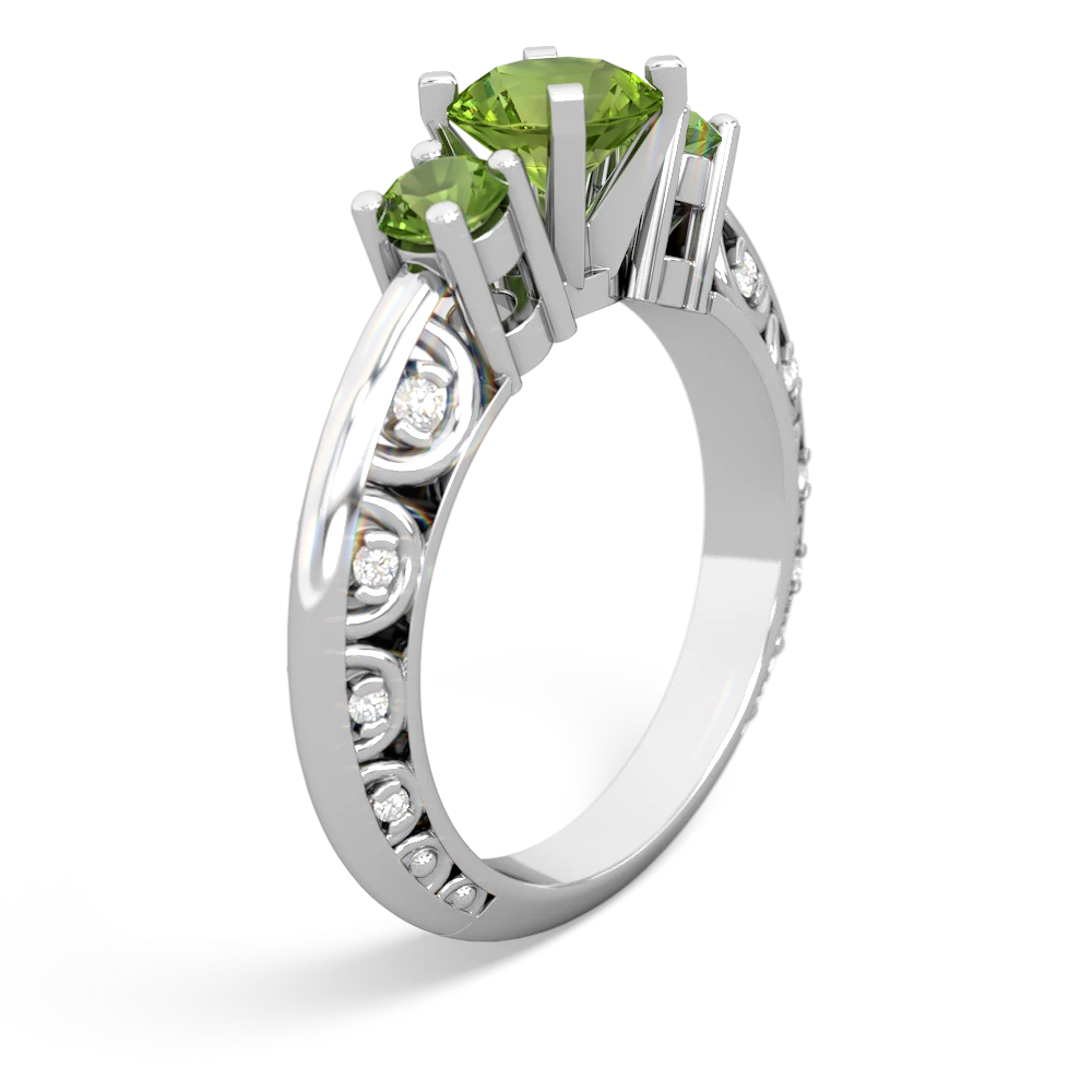 Peridot Art Deco Eternal Embrace Engagement 14K White Gold ring C2003