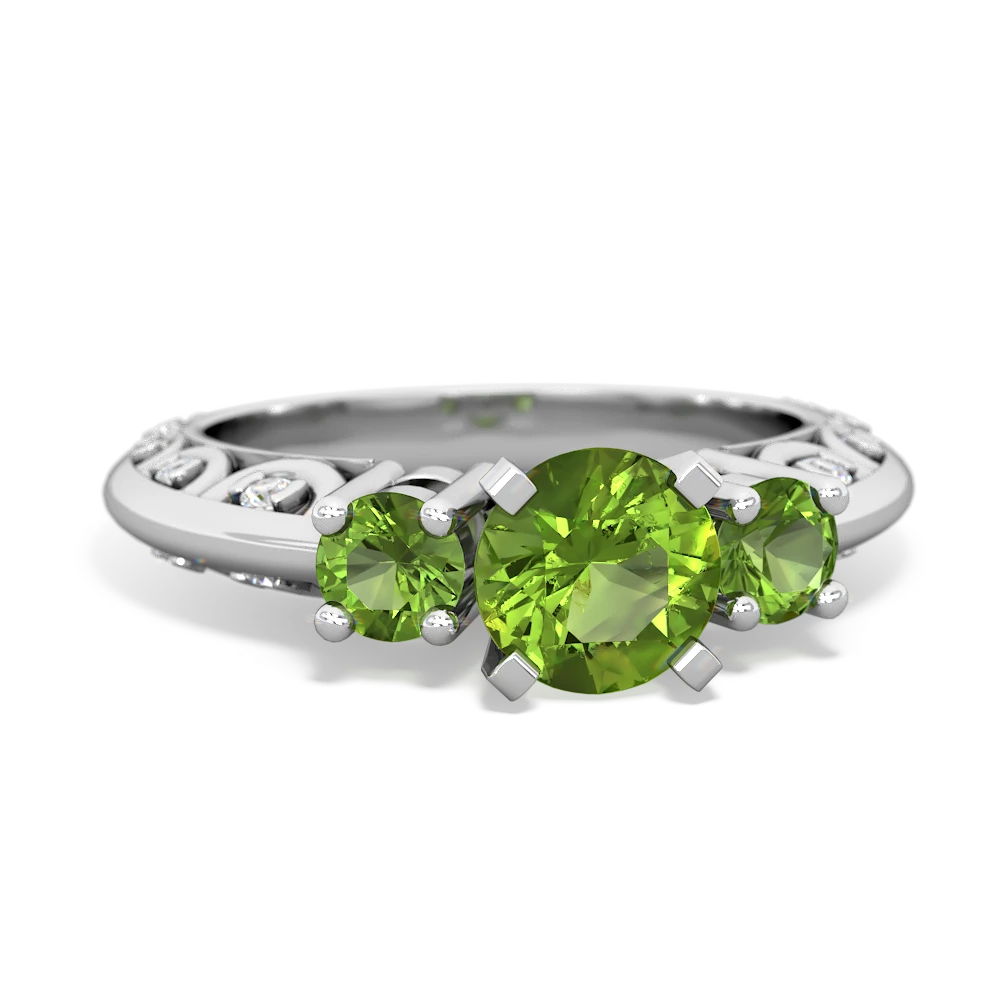 Peridot Art Deco Eternal Embrace Engagement 14K White Gold ring C2003