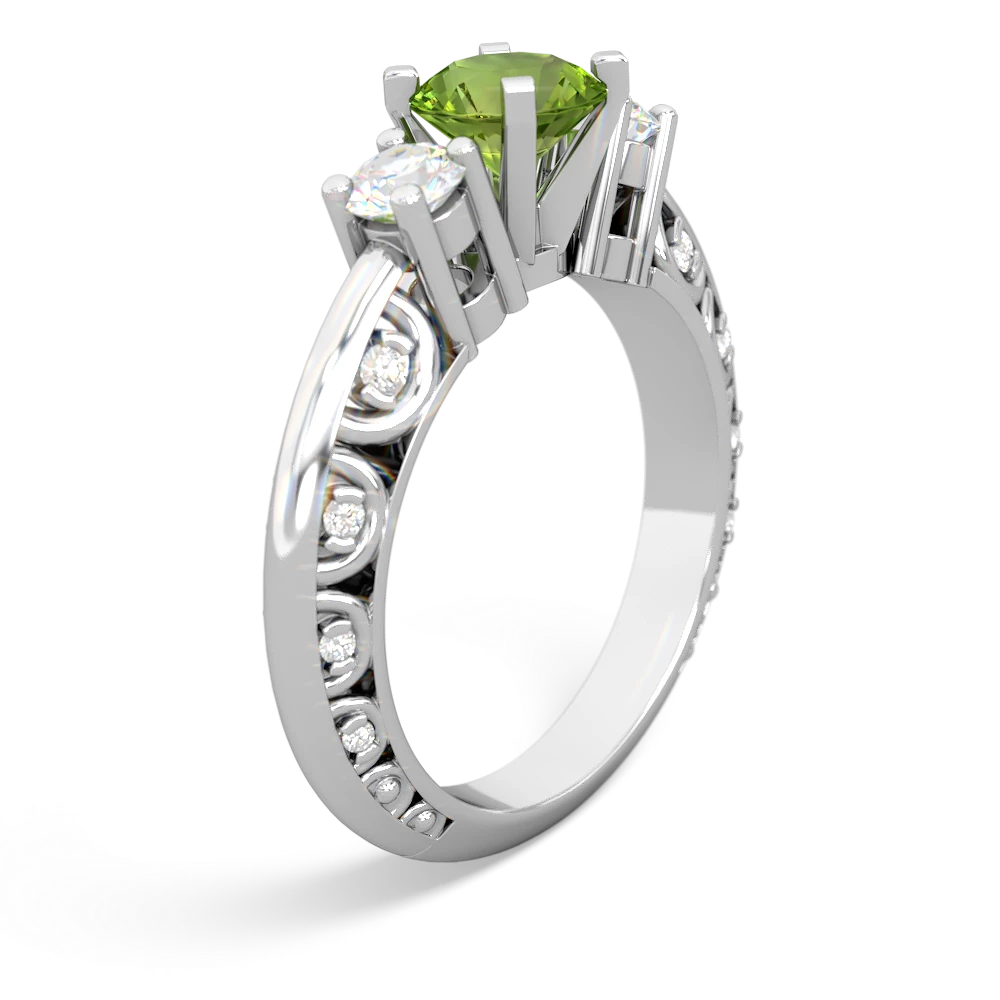 Peridot Art Deco Diamond 6Mm Round Engagment 14K White Gold ring R2003