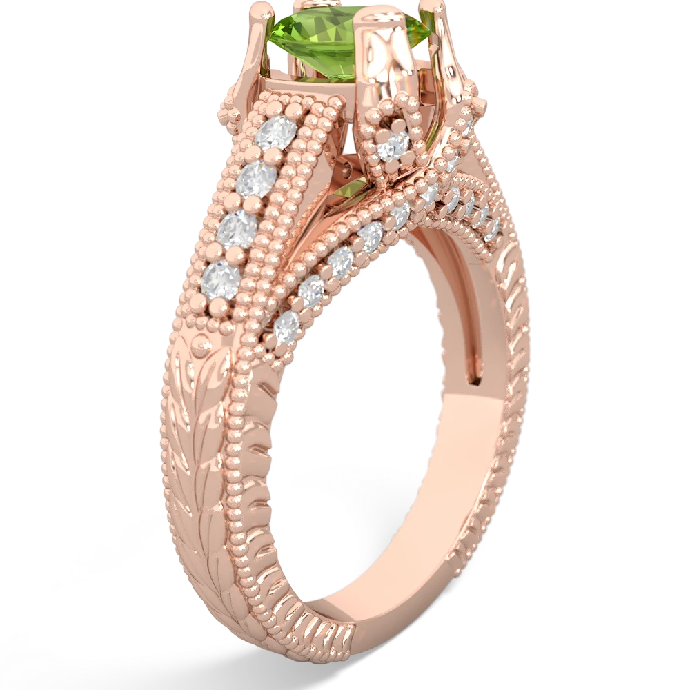 Peridot Antique Style Milgrain Diamond 14K Rose Gold ring R2028