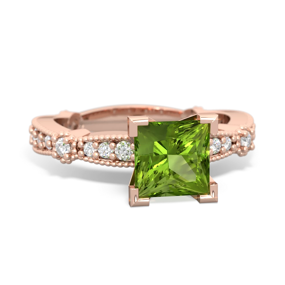 Peridot Sparkling Tiara 6Mm Princess 14K Rose Gold ring R26296SQ